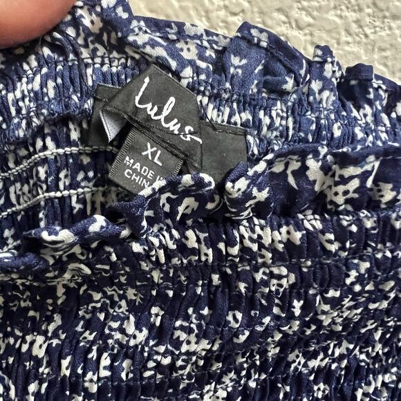 LULUS Fleur-Tation Blue Floral Off Shoulder Midi Hi Lo Dress XL Smocked Cottage - Picture 5 of 7